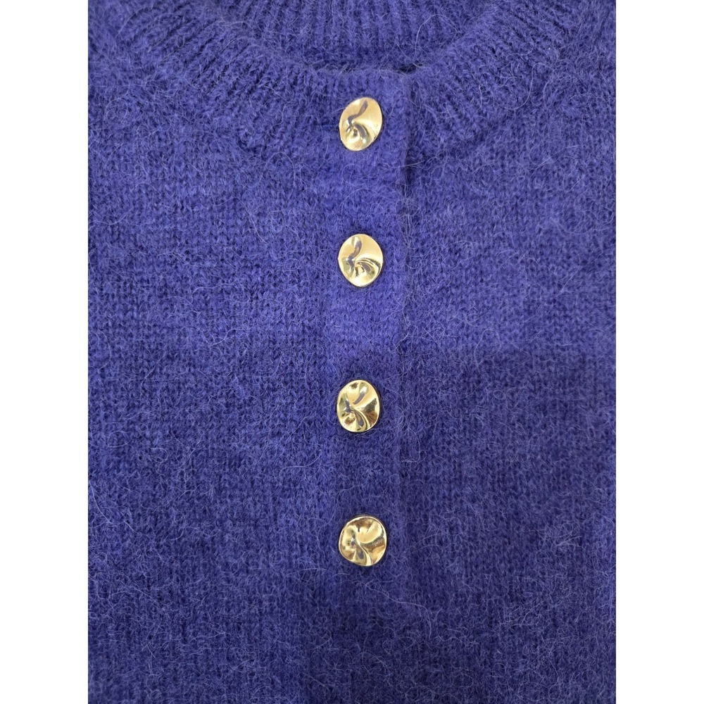 Massimo Dutti Alpaca Blend Sweater Hammered Gold Buttons Blue Size M NWT - Picture 4 of 7